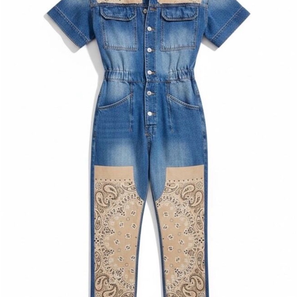 Free People Blue Bandana Jumpsuit - Picture 3 of 5